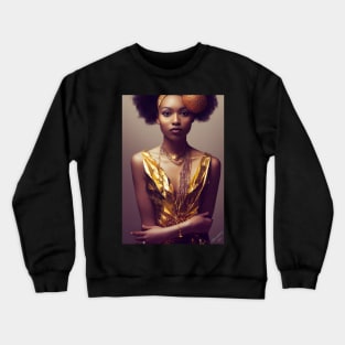 Beautiful Black Woman Wearing Unique Gold Dress Crewneck Sweatshirt